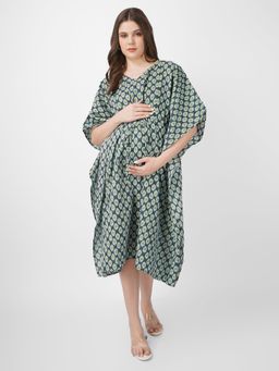 Angloindu - Black Printed Maternity Kaftan Dress