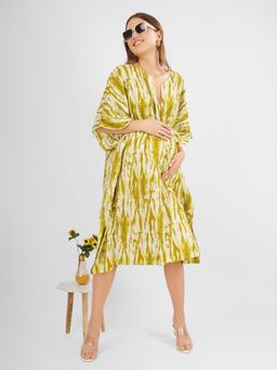 Angloindu - Mustard Tie and Dye Maternity Kaftan Dress