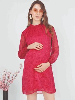 Angloindu - Pink Printed Knee Length Maternity Dress