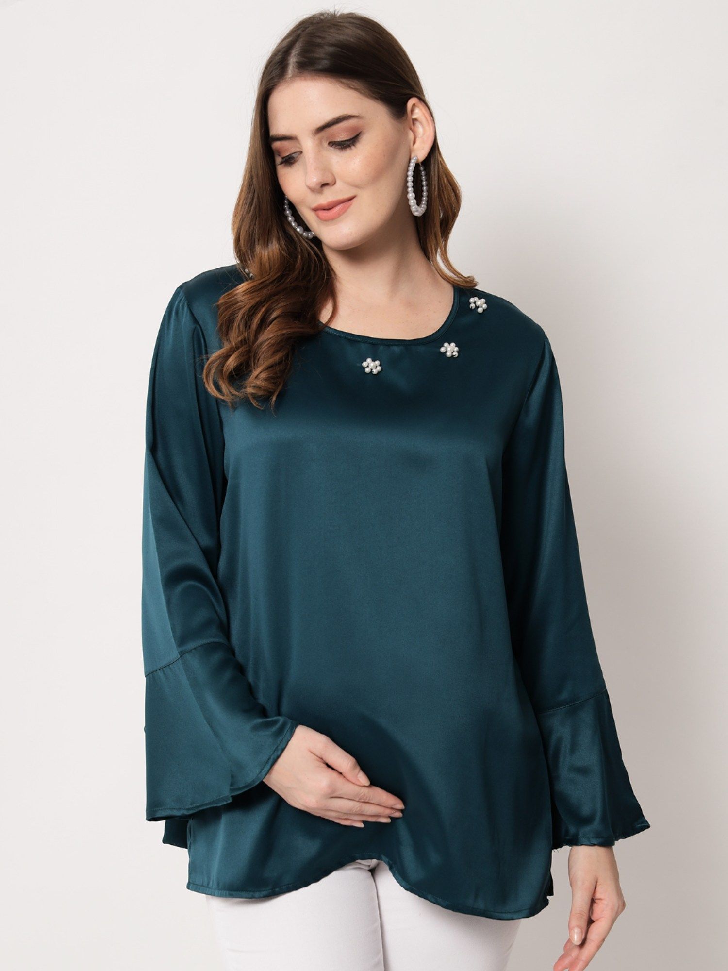 angloindu Green Embellished Maternity Top-picture-18