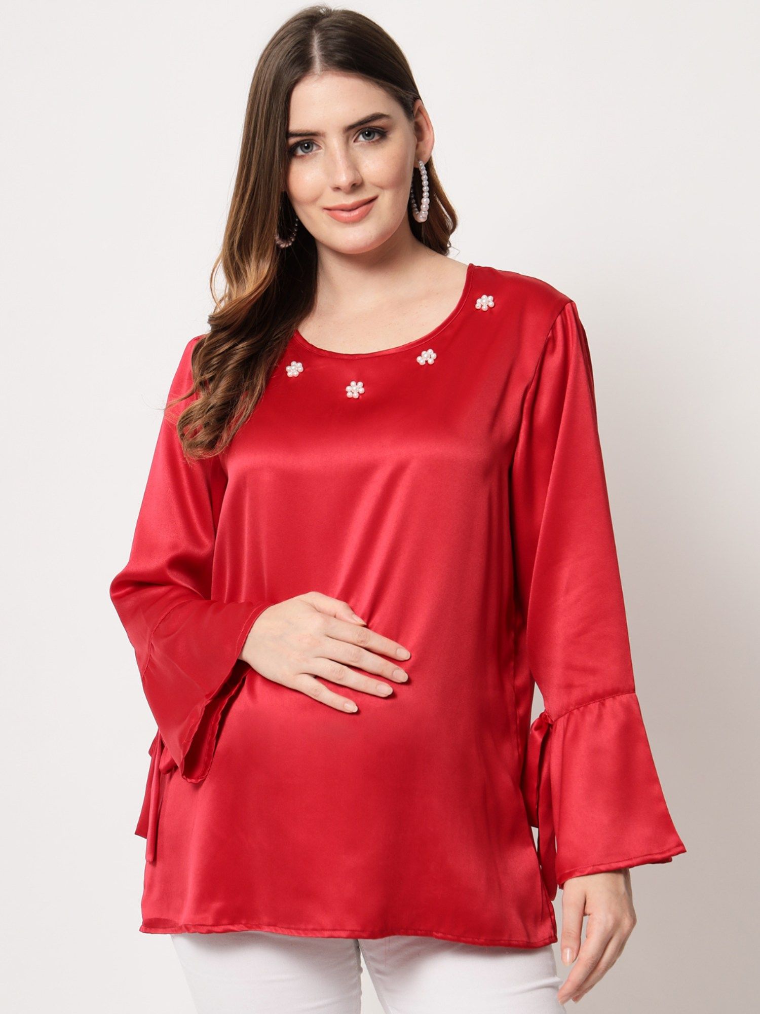 angloindu Red Embellished Maternity Top-picture-23