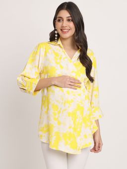 Angloindu - Yellow Printed Maternity Wrap Top