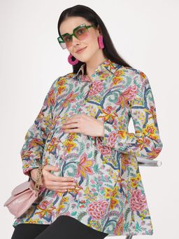 Angloindu - White Floral Maternity Top