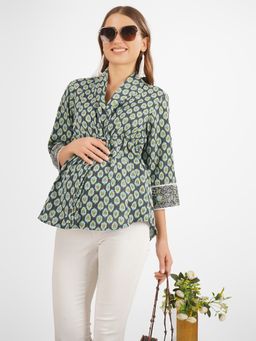 Angloindu - Black Buttal Chinched Maternity Top