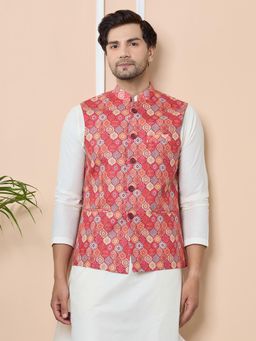 See Designs - Orange Ethnic Motif Printed Nehru Jacket