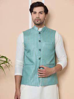 See Designs - Sea Green Sequin Embroidered Nehru Jacket