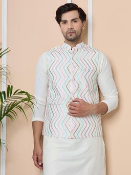 See Designs - White Sequin Embroidered Nehru Jacket