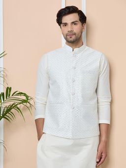 See Designs - White Sequin Embroidered Nehru Jacket