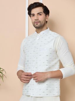See Designs - White Sequin Embroidered Nehru Jacket