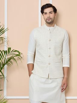 See Designs - Off White Sequin Nehru Jacket