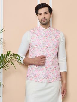 See Designs - Pink Printed Slim Fit Nehru Jacket