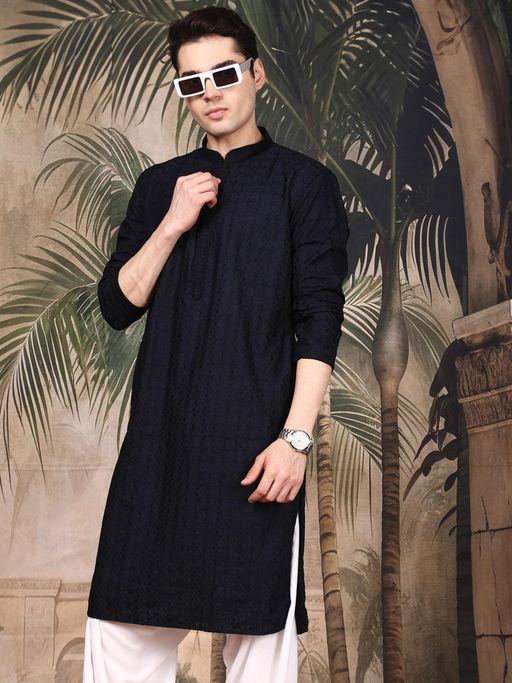 Sanwara Men's Black Festive Silk Blend Embroidered Kurta