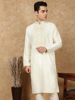 Sanwara - Men's Off White Festive Silk Blend Embroidered Kurta