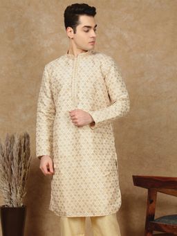Sanwara - Men's Beige Festive Jacquard Floral Kurta