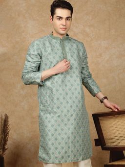 Sanwara - Men's Green Festive Jacquard Floral Kurta