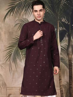 Sanwara - Men's Wine Festive Silk Blend Embroidered Kurta