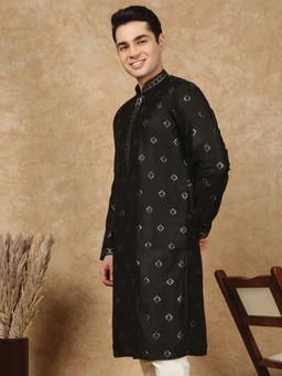 Sanwara - Men's Black Festive Silk Blend Embroidered Kurta
