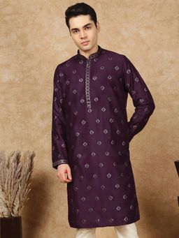 Sanwara - Men's Purple Festive Silk Blend Embroidered Kurta