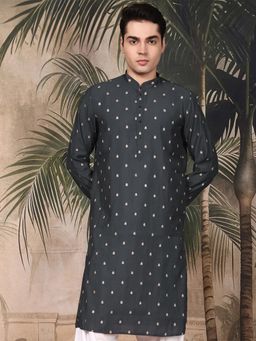 Sanwara - Men's Grey Festive Silk Blend Embroidered Kurta