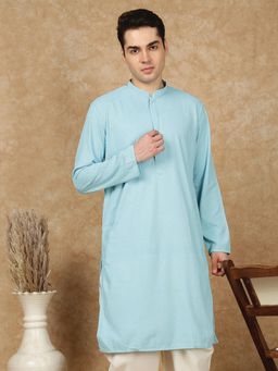 Sanwara - Men's Blue Festive Rayon Embroidered Kurta