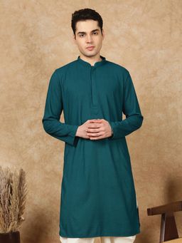 Sanwara - Men's Turquoise Festive Rayon Embroidered Kurta