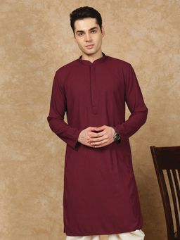 Sanwara - Men's Maroon Festive Rayon Embroidered Kurta