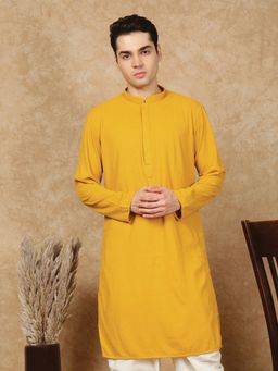 Sanwara - Men's Mustard Festive Rayon Embroidered Kurta