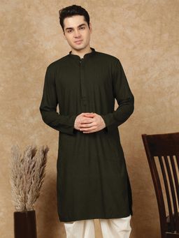 Sanwara - Men's Olive Festive Rayon Embroidered Kurta