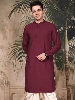 Sanwara - Men's Maroon Festive Cotton Embroidered Kurta