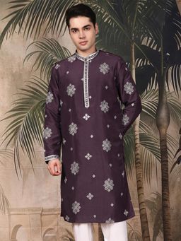 Sanwara - Men's Purple Festive Silk Blend Embroidered Kurta