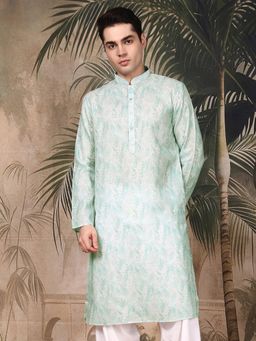 Sanwara - Men's Green Festive Cotton Printed Kurta