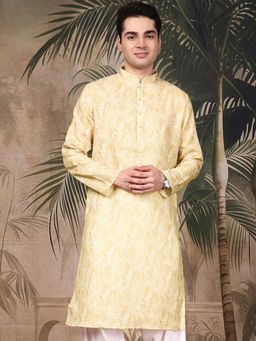 Sanwara - Men's Yellow Festive Cotton Printed Kurta
