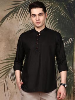 Sanwara - Men's Black Festive Cotton Solid/Plain Kurta