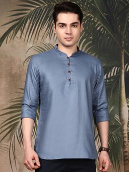 Sanwara - Men's Grey Festive Cotton Solid/Plain Kurta