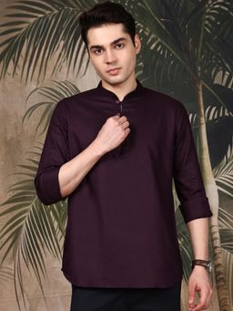 Sanwara - Men's Purple Festive Cotton Solid/Plain Kurta