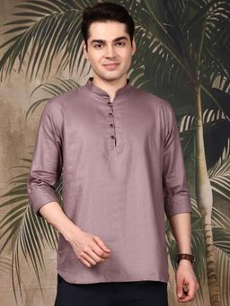 Sanwara - Men's Lavender Festive Cotton Solid/Plain Kurta