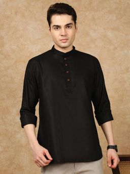 Sanwara - Men's Black Festive Cotton Blend Solid/Plain Kurta