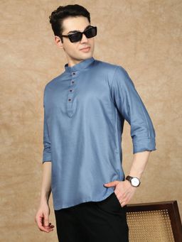 Sanwara - Men's Blue Festive Cotton Blend Solid/Plain Kurta