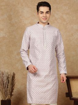 Sanwara - Men's Lavender Festive Silk Blend Embroidered Kurta