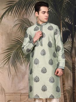 Sanwara - Men's Green Festive Silk Embellished/Sequined Kurta