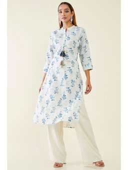 Soch - Women Off White Linen Printed Kurta