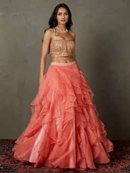 RI.Ritu Kumar - Pink Aria Ensemble Blouse and Skirt (Set of 2) (M)