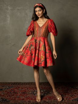 RI.Ritu Kumar - Red Romantic Flower Floral Zardozi Dress