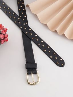 Aditi Wasan - Black Casual Genuine Leather Golden Studded Belt for Women