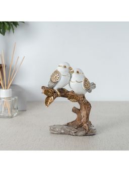 HomeTown - Miraya Bird Pair on Branch, Polyresin Hand Finished Figurine White & Gold