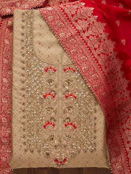 Koskii - Gold Sequins Semi Crepe Unstitched Salwar Suit (Set of Three)