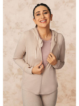 Blissclub - Women Beige Air Melt Zip Hoodie