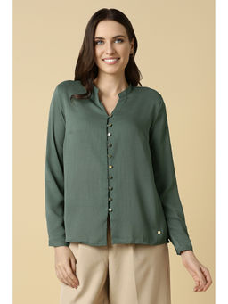 Allen Solly - Women Green Textured Long Sleeves Shirt