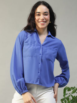 Oxolloxo - Women Solid Blue Collared Shirt