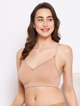 Clovia - Cotton Solid Non-padded Full Cup Wire Free Maternity Bra - Beige